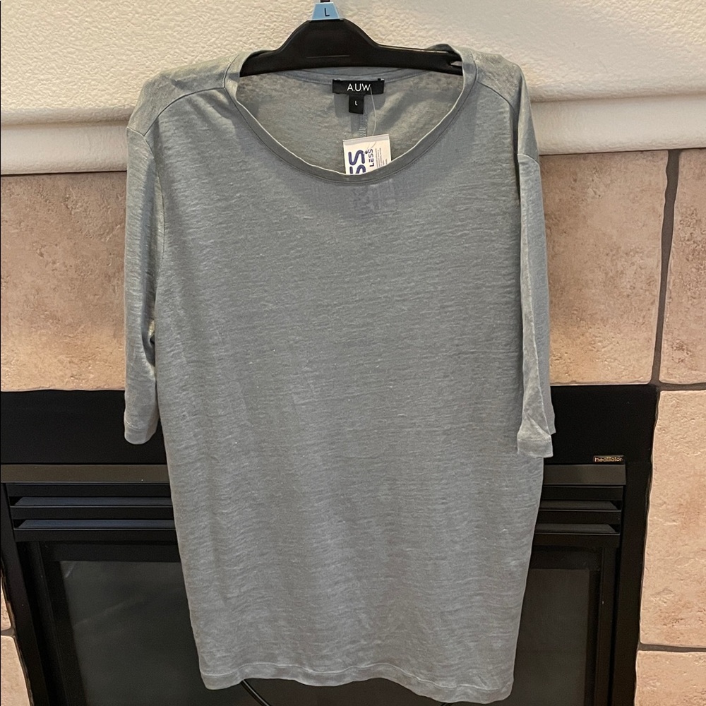 AUW Women's Linen Short Sleeve Metallic Turquoise T-Shirt NWT